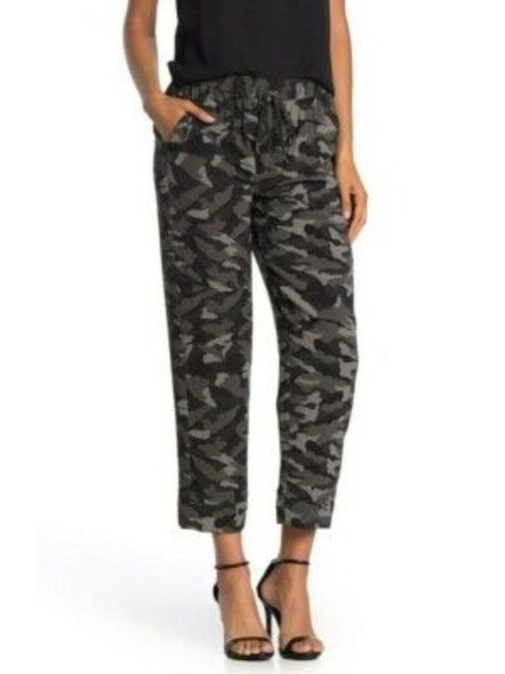 NEW Joie Ceylon Caviar S Gray Camo Elastic Waist Cropped Trousers Lounge Pants